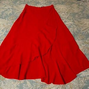 Ann Taylor red ruffled wrap Midi Skirt, sz 10.  Used but babied condition.